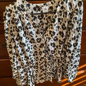 CAbi Gray and Black Ruffled Wrap Blouse